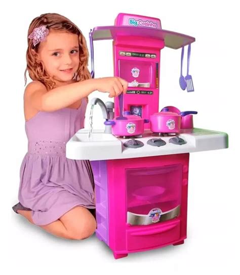 Cozinha Infantil Menina Completa C Pia Sai Água Fogão Forno Big Star