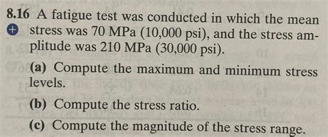 Solved 8.16 A fatigue test was conducted in which the mean + | Chegg.com 