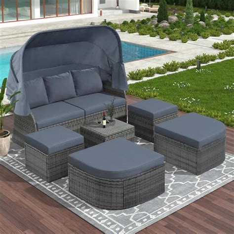 Zeus Ruta 6 Piece Grey Wicker Patio Outdoor Day Bed Sunbed With