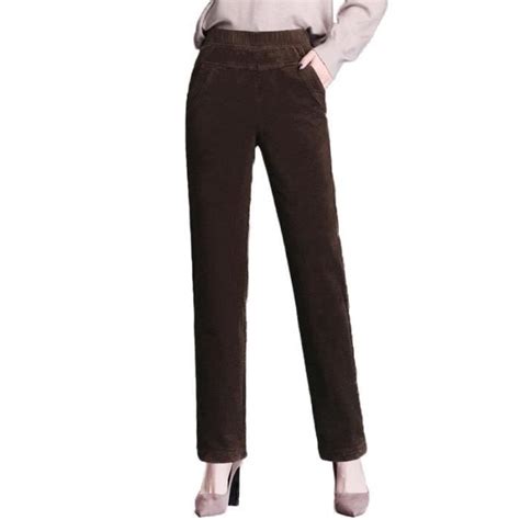 Pantalon Velours Côtelé Femme Coupe Droite Taille Elastique Pantalon