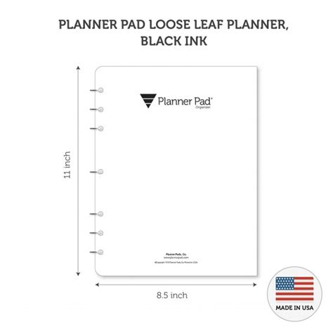 Planner Pads Loose Leaf Organizer Black Ink Style Executive Size