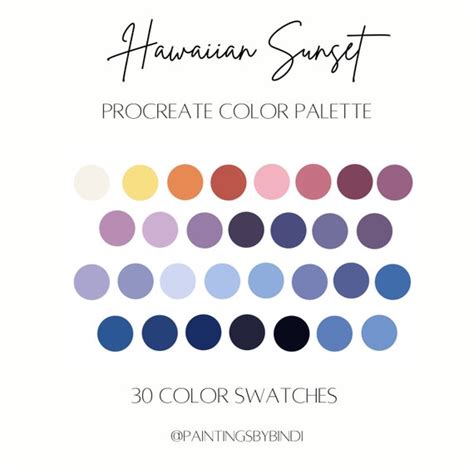 Hawaiian Sunset Procreate Color Palette 30 Color Swatches Etsy