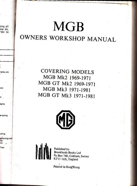 Mgb 1969 1981 Owners Workshop Manual Glovebox Edition Mgb Mgb Gt Mk 2