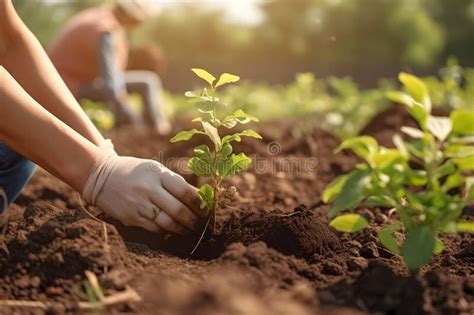 People Planting Trees In Community Garden Generative Ai Stock Image