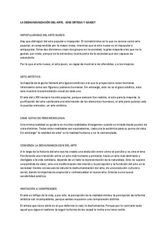 La Deshumanizacion Del Arte Resumen Por Capitulos Y Explicacion De La