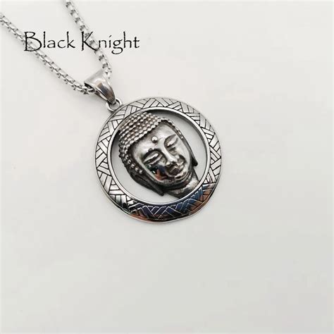 Black Knight Religious Circle Buddha Pendant Necklace Vintage Silver