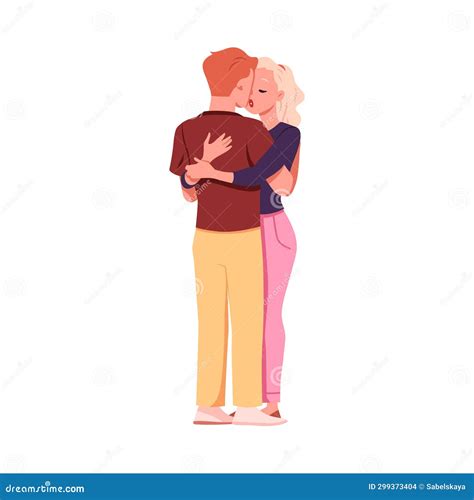 Enamored Couple Hugging And Kissing Vector Two Lovers Spending Time