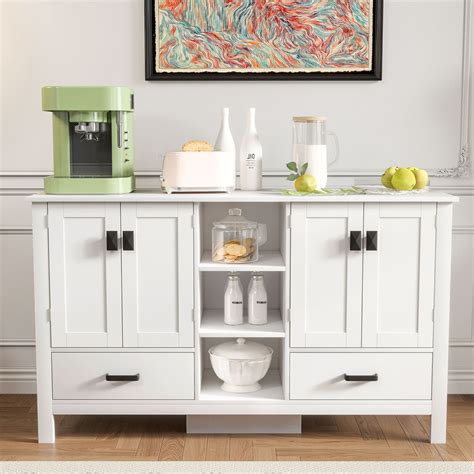 Hernest | 55 In White Modern Sideboard with Drawers and 2 Doors Storage ...