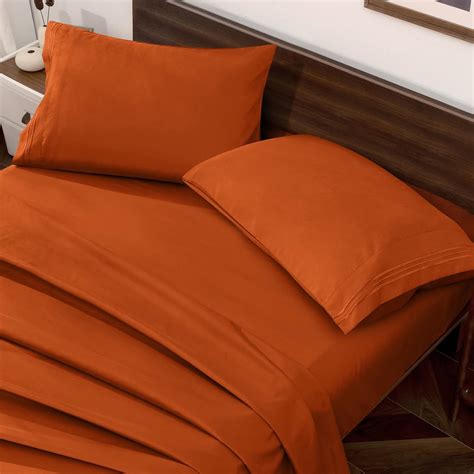 Amazon Horbaunal Burnt Orange Queen Size Sheet Set 4 Piece Hotel