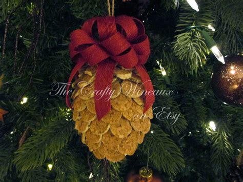 Poinsettia Red Bow Wine Cork Pine Cone Christmas Ornament Pineapple