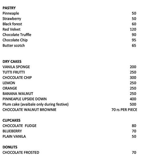 Menu At Bakery Kingdom Gurugram