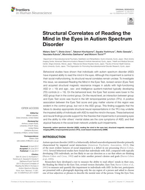 PDF Structural Correlates Of Reading The Mind In The Eyes In Autism