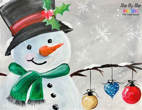 Snowman With Ornaments Acrylic Painting Tutorial Christmas Card Art