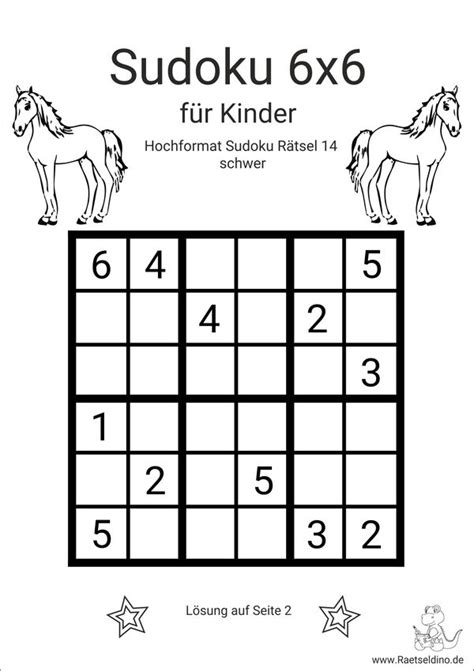 6x6 Sudoku schwer für Kinder zum Ausdrucken