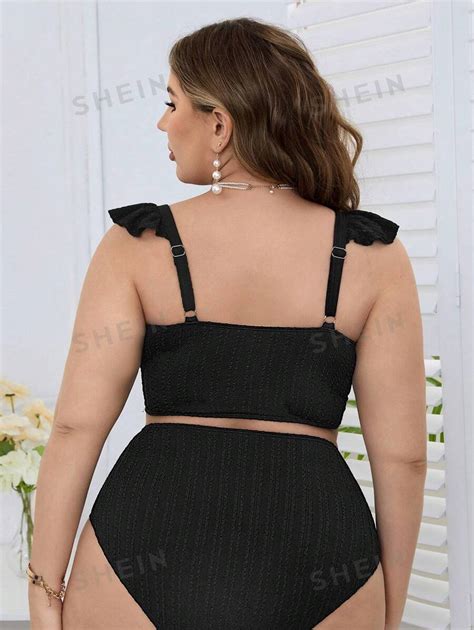 Shein Swim Curve Conjunto De Bikini De Dos Piezas Para Mujer De Talla Grande Con Bordes