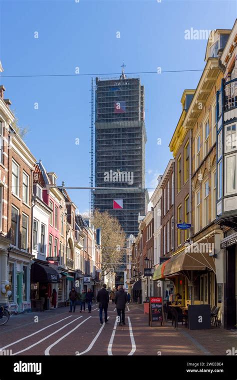 Zadelstraat Saddle Street And The Dom Tower Covered In Scaffolding