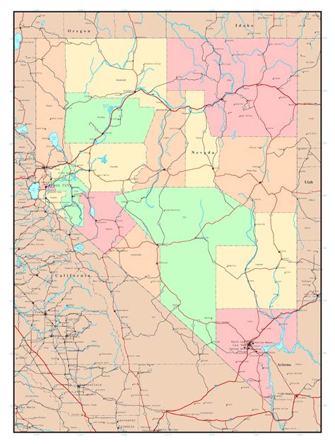 Laminated Map Large Detailed Administrative Map Of Nevada State With