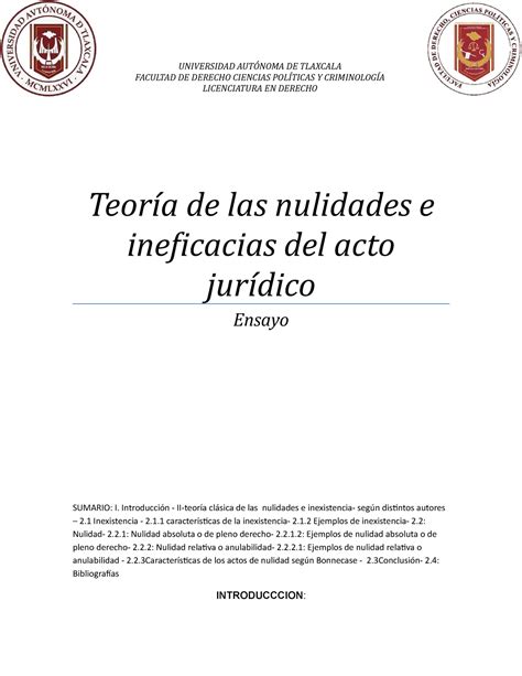 Teoría de las nulidades e ineficacias del acto jurídico UNIVERSIDAD