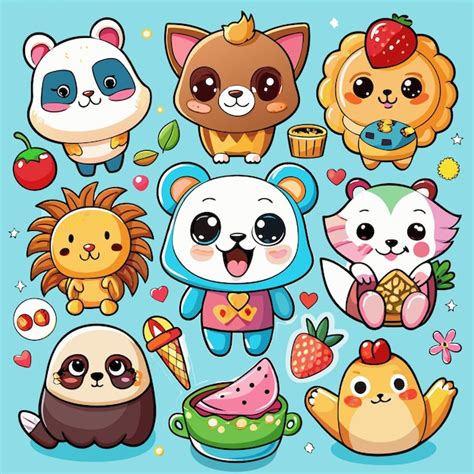 Cute Cartoon Animal Characters With Different Expressions Holding