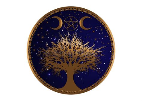 Arbre De Vie Wicca Signe Mandala Or Lune Mystique Pentacle G Om Trie