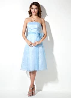 A Line Princess Strapless Knee Length Organza Bridesmaid Dress With Bow