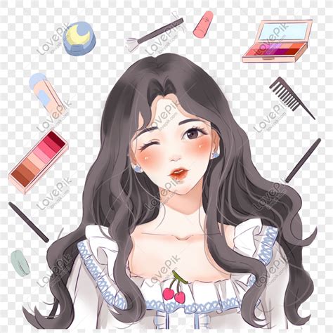 Hand Drawn Girl Cosmetics Illustration Black Hair Black Comb Eye