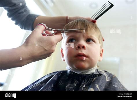 Portrait Of A Kid Getting A Haircut Stock Photo Alamy