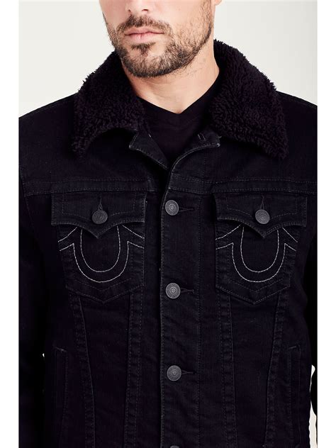 Sherpa Lined Black Denim Mens Jacket True Religion