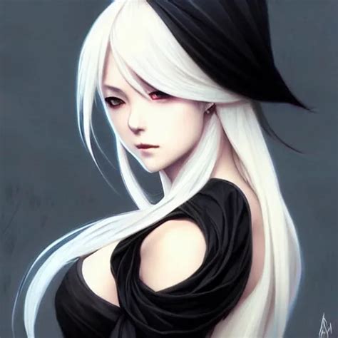 Krea Anime Girl Black Dress White Hair D And D Fantasy Intricate Elegant Highly Detailed