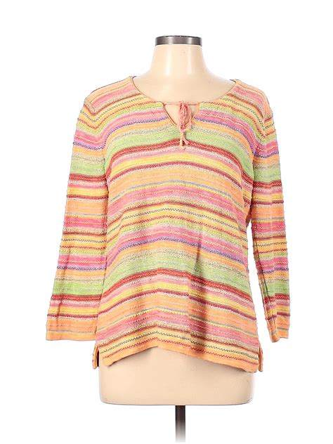 Talbots Color Block Stripes Pink Pullover Sweater Size L 72 Off