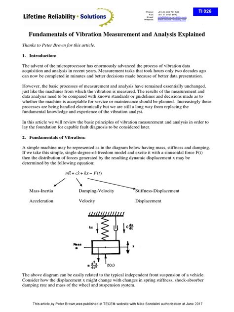 Fundamentals Of Vibration Measurement And Analysis Explained Pdf