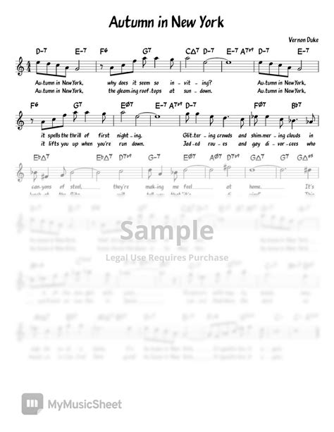 Vernon Duke Autumn In New York In C Chordmelodylyrics Lead Sheet 악보 By Ukulelewenwen