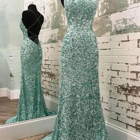 Mint Green Sequins Long Prom Dresses On Luulla