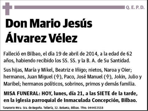 ALVAREZ VELEZ MARIO JESUS Esquela Necrológica El Correo