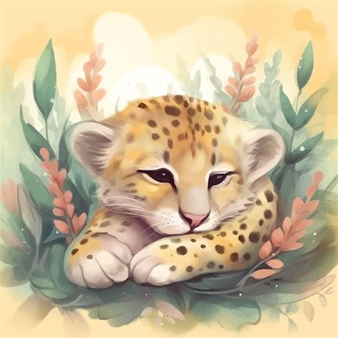 Desenho De Leopardo Beb Fofo Em Estilo Aquarela Vetor Premium