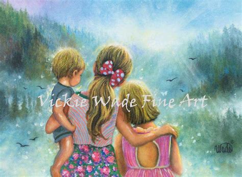 Two Sisters Baby Brother Art Print Two Girls Baby Boy Blondes Blonde ...