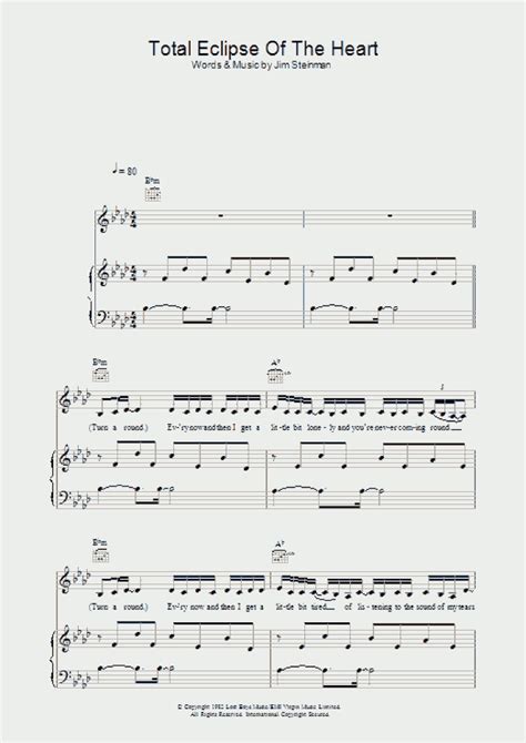 Total Eclipse Of The Heart Piano Sheet Music Total Eclipse Of The Heart
