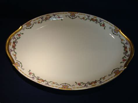 Large Limoges Uc France Floral Bordered Serving Platter Gold Gilding Marked Limogesuc Gold