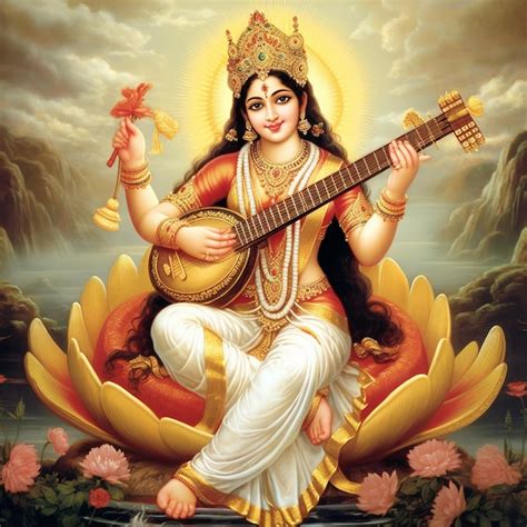 Premium Photo Illustration Of Goddess Saraswati For Vasant Panchami