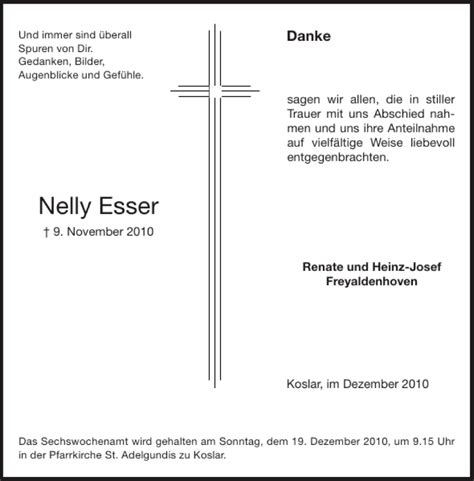 Traueranzeigen Von Nelly Esser Aachen Gedenkt