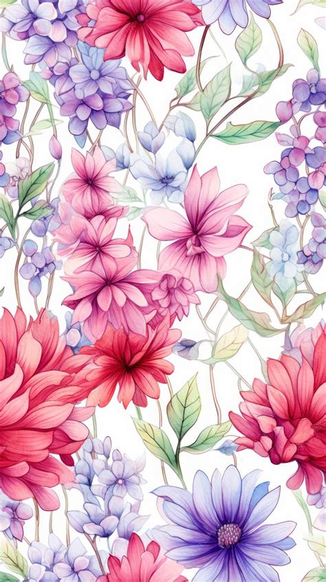 Premium AI Image | Seamless Color Pencil Style Line Art Flowers