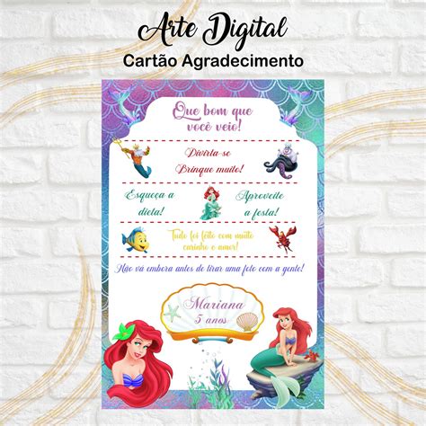 Arte Digital Cart O Agradecimento Pequena Sereia Modelo Elo