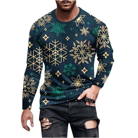 Vsssj Shirts For Men Big And Tall Christmas Print Round Neck Long