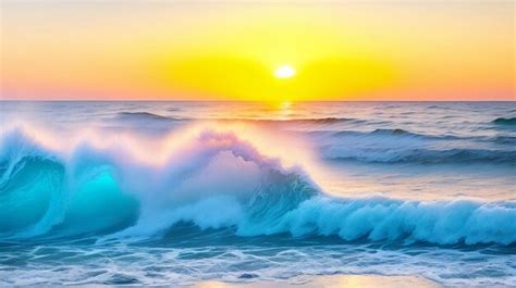 Premium AI Image | Closeup of ocean breaking waves Sunset dawn crashing ...