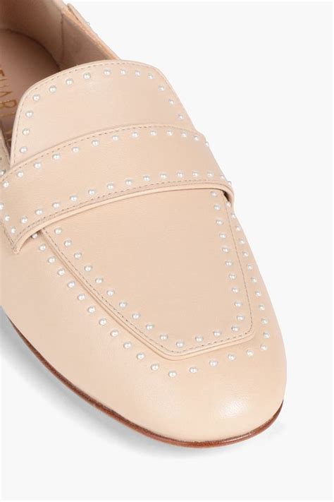 STUART WEITZMAN Wylie Embellished Leather Collapsible Heel Loafers