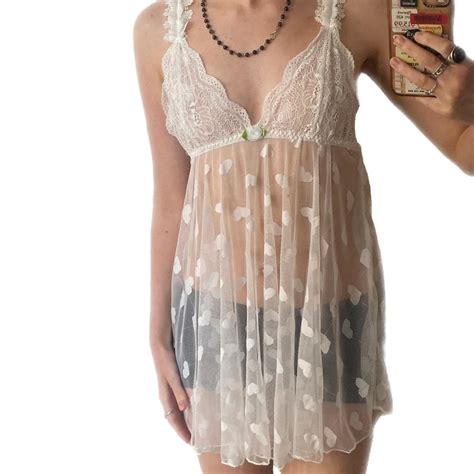 White Lace Mesh Babydoll Lingerie Dress With Heart Depop