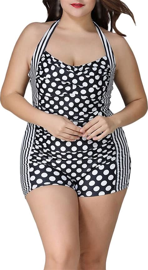 JadeRich Women S One Piece Plus Size Swimsuit Halter Boyleg Bathing