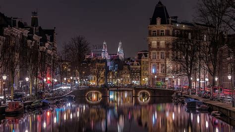 HD wallpaper: netherlands, canal, amsterdam, europe, water, dusk, city ...