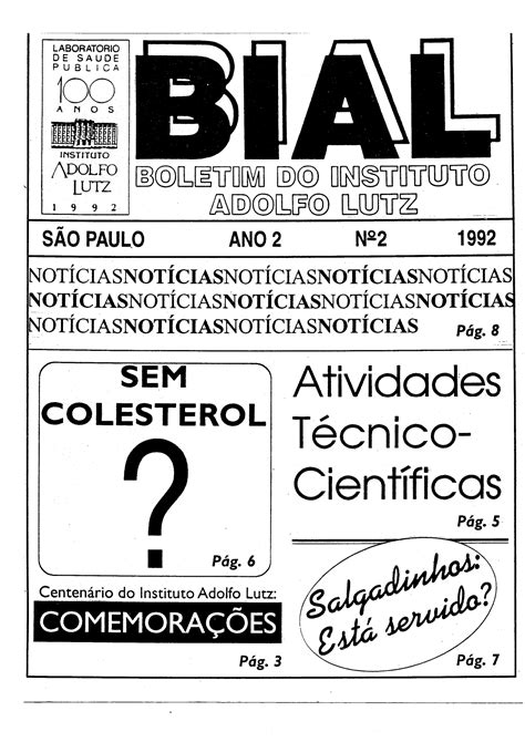 1992 Ano 2 2 Boletim Do Instituto Adolfo Lutz Boletim Do