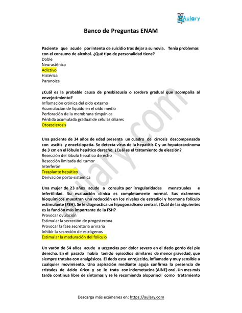 Banco De Preguntas ENAM Examen Nacional De Medicina Banco De